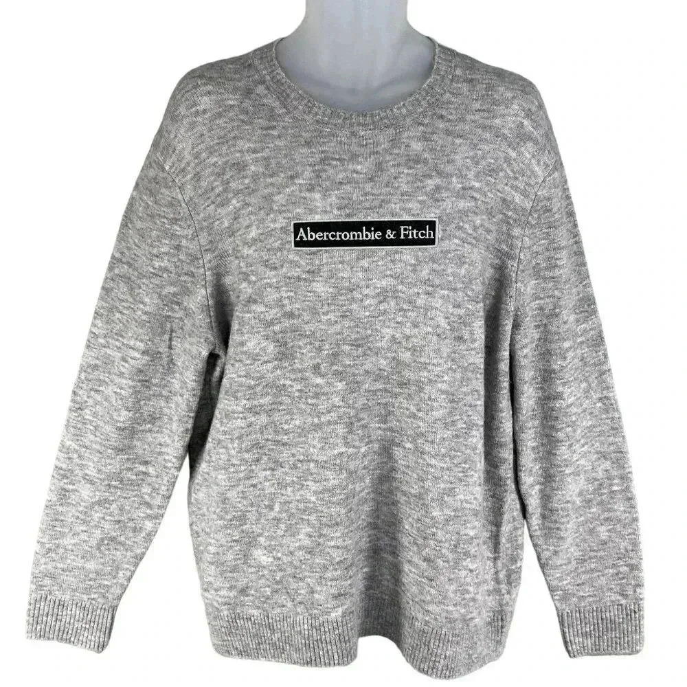 Abercrombie & Fitch NEW Mens XL Gray Wool Alpaca Blend Logo Crewneck Sweater